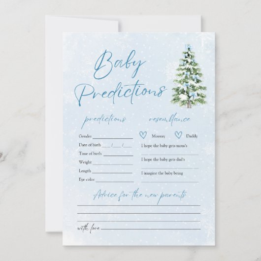 Invitation Blue Bows Christmas Tree Snow Baby Prediction Game (Devant)