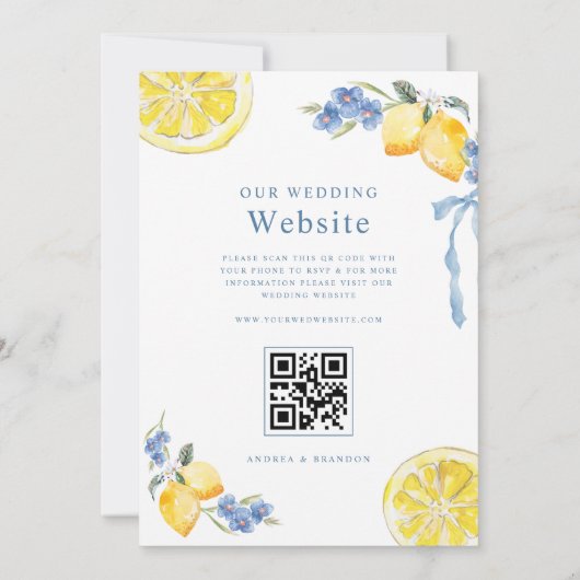Invitation Blue Bows & Lemons Italian QR Code Wedding (Dos)