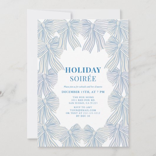 Invitation Blue Bows Noël Soirée (Devant)
