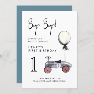 Invitation Blue Boy 1er Anniversaire Voiture Vintage 