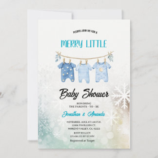 Invitation Blue Boy Baby Clothes Christmas Baby Shower