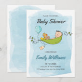 Invitation Blue Boy Baby shower, c'est un Baby shower garçon (Devant / Derrière)