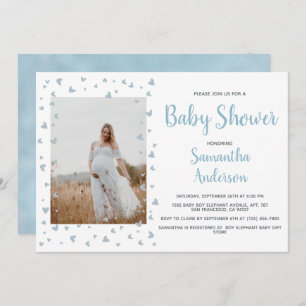Invitation Blue Boy Baby shower Élégant Dusty Heart Photo