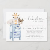 Invitation Blue Boy Baby shower Par Mail Masqué Baby Animaux  (Devant)