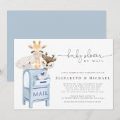 Invitation Blue Boy Baby shower Par Mail Masqué Baby Animaux  (Devant / Derrière)