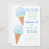 Invitation Blue Boy Deux Scoops Ice Cream Joint Anniversaire (Devant)