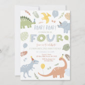 Invitation Blue Boy Dinosaur 4e anniversaire (Devant)