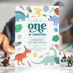 Invitation Blue Boy Dinosaur Boho 1er anniversaire