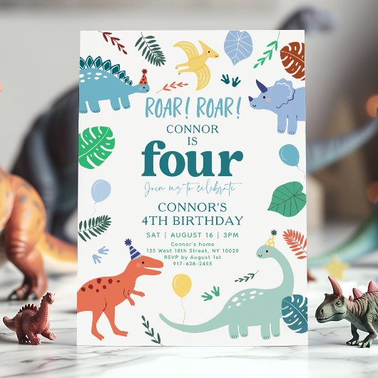 Invitation Blue Boy Dinosaur Boho 4e anniversaire