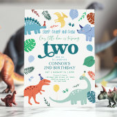 Invitation Blue Boy Dinosaur Feuille 2e anniversaire
