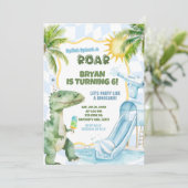 Invitation Blue Boy Dinosaur Piscine Super Anniversaire (Debout devant)
