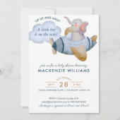 Invitation Blue Boy Elephant Plane Baby shower aquarelle (Devant)