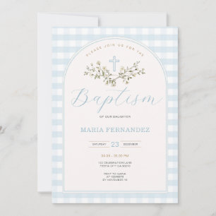 Invitation Blue Boy Fleur sauvage moderne Christening En vich