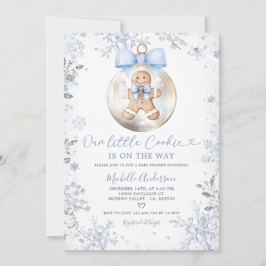 Invitation Blue Boy Gingerbread Noël Snowflake Douche (Devant)