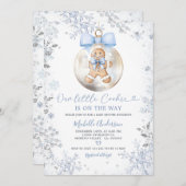 Invitation Blue Boy Gingerbread Noël Snowflake Douche (Devant / Derrière)