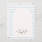 Invitation Blue Boy Moderne Verdure Baptême En vichy (Dos)