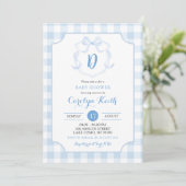 Invitation Blue Boy Monogram Baby shower de la crête d'aquare (Debout devant)