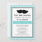 Invitation Blue Boy Mustache Chevron Anniversaire (Devant)
