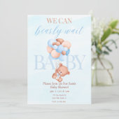 Invitation Blue Boy On Peut Attendre L'Invitation Baby shower (Debout devant)