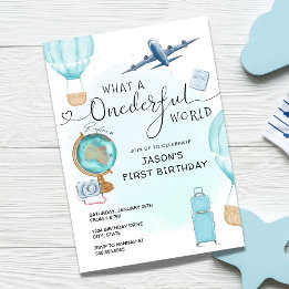 Invitation Blue Boy ONE derful World First Birthday