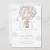 Invitation Blue Boy Teddy Bear Hot Air Baby shower (Devant)