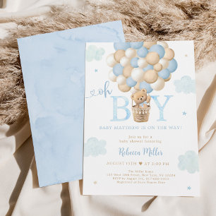 Invitation Blue Boy Teddy Bear Hot Air Baby shower