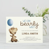 Invitation Blue Boy Teddy Bear Nous Pouvons Attendre Baby sho (Debout devant)