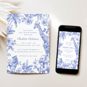 Invitation Blue Boy Toile Safari Élégant Baby shower