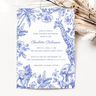 Invitation Blue Boy Toile Safari Élégant Baby shower