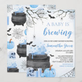 Invitation Blue Boy Un bébé brasse un Baby shower d'Halloween (Devant / Derrière)