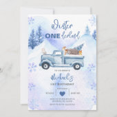 Invitation Blue Boy Woodland Camion d'hiver Onederland Annive (Devant)