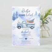 Invitation Blue Boy Woodland Camion d'hiver Onederland Annive (Debout devant)