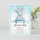 Invitation Blue Boys Baby Elephant Baby shower (Debout devant)