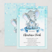 Invitation Blue Boys Baby Elephant Baby shower (Devant / Derrière)