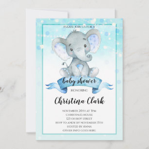 Invitation Blue Boys Baby Elephant Baby shower