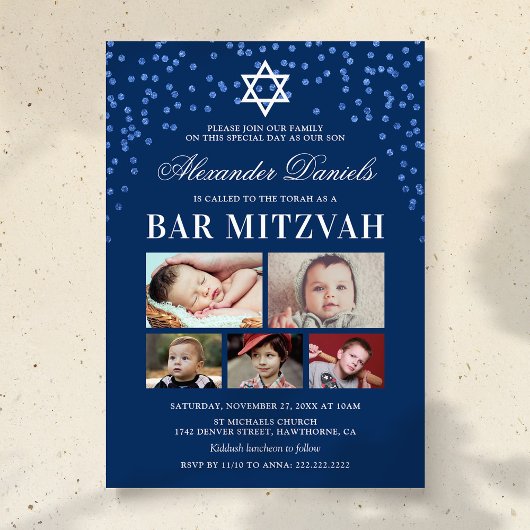 Invitation Blue Boys Bar Mitzvah Photo