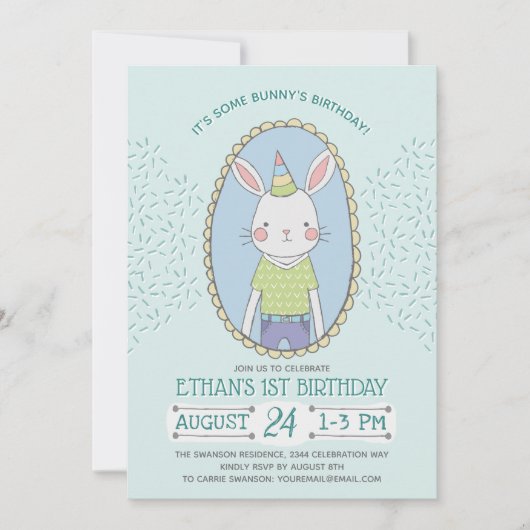 Invitation Blue Boys Bunny fête d'anniversaire (Devant)