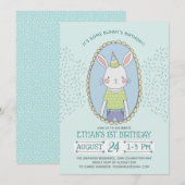 Invitation Blue Boys Bunny fête d'anniversaire (Devant / Derrière)