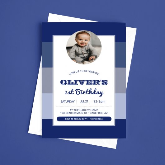 Invitation Blue Boys Photo 1er anniversaire