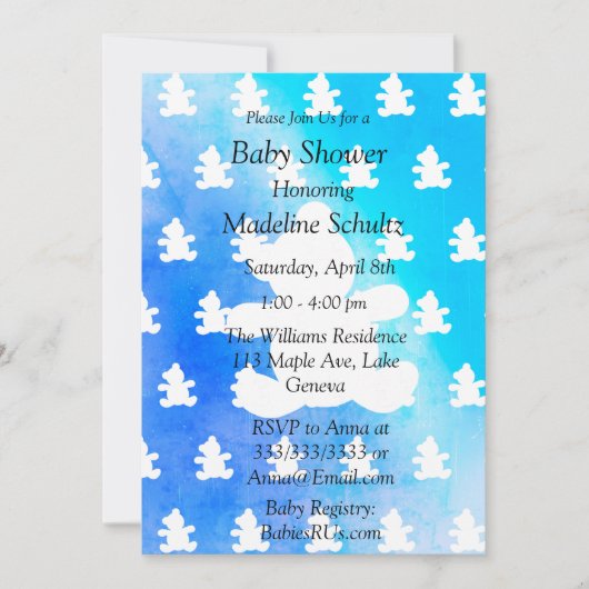 Invitation Blue Boy's Teddy Bear Baby shower à thème (Devant)