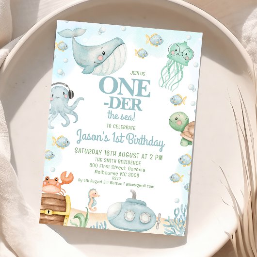 Invitation Blue Boys Under Sea Oneder La mer 1er anniversaire