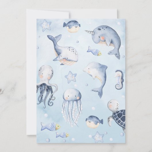 Invitation Blue Boys Under the Sea Créatures 1er anniversaire (Dos)