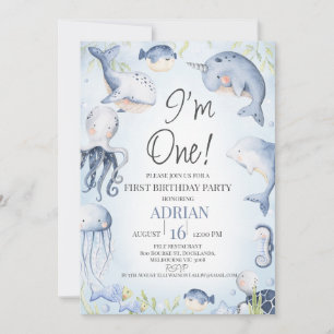 Invitation Blue Boys Under the Sea Créatures 1er anniversaire