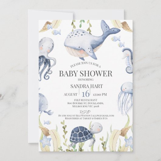 Invitation Blue Boys Under the Sea Creatures Boys Baby shower (Devant)