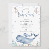 Invitation Blue Boys Whale Calf Baby shower (Devant)