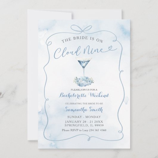 Invitation Blue Bride Est Sur Cloud Neuf Itinéraire Bachelore (Devant)