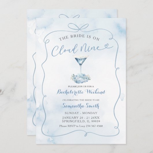 Invitation Blue Bride Est Sur Cloud Neuf Itinéraire Bachelore (Devant / Derrière)