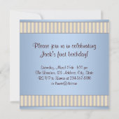Invitation Blue Brown Boys Photo 1er Anniversaire (Dos)