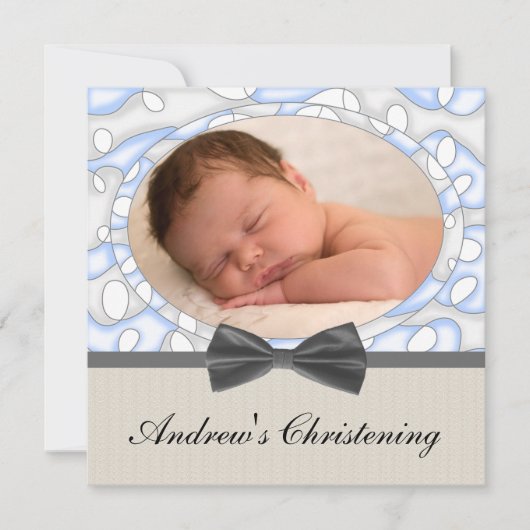 Invitation Blue Brown Boys Photo Christening (Devant)