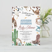 Invitation Blue Brown Boys Western Rodeo Baby shower (Debout devant)